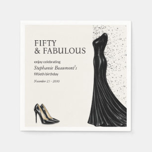 Servilleta De Papel Mujer Elegante Vestido Negro Fabuoso Cumpleaños 50