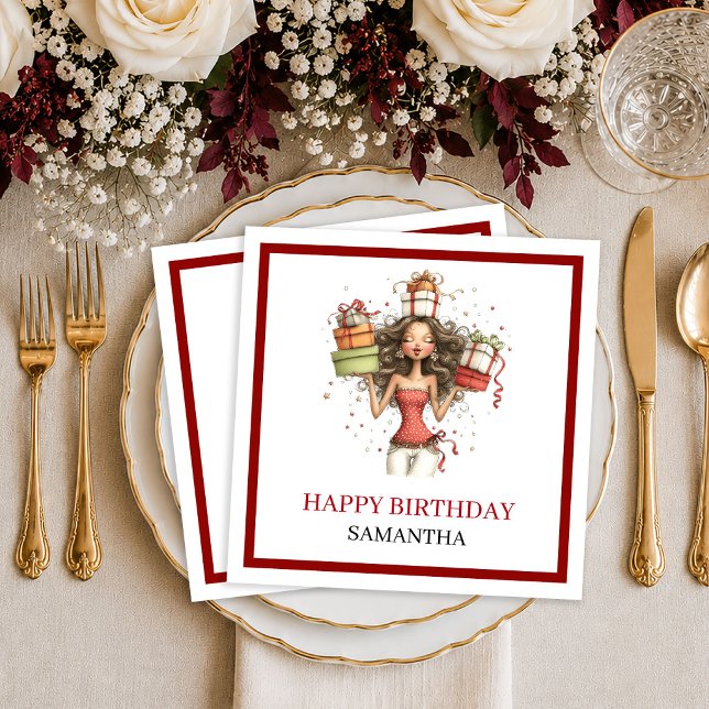 Servilleta De Papel Mujer Elegante y Excéntrica Cumpleaños con Letra R (Elegant Quirky Woman Deep Red Script Birthday Napkins

)
