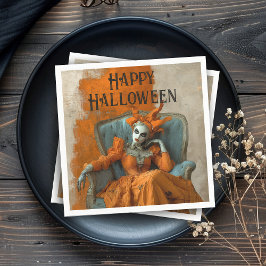 Servilleta De Papel Mujer Gótica de Halloween Embrujado en Naranja
