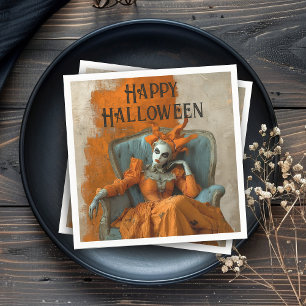Servilleta De Papel Mujer Gótica de Halloween Embrujado en Naranja