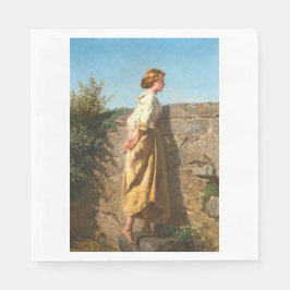 Servilleta De Papel Mujer hermosa mirando sobre la pared (Vintage)