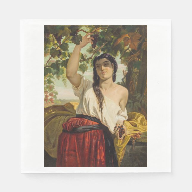 Servilleta De Papel Mujer italiana recogiendo uvas (cosecha de verano) (Anverso)