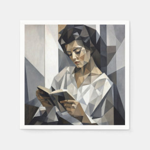 Servilleta De Papel Mujer joven leyendo un libro Forma de arte cubista