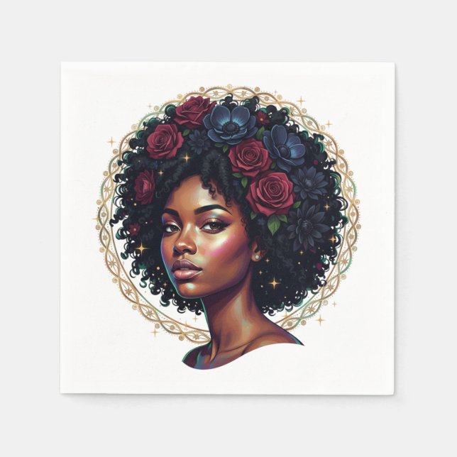 Servilleta De Papel Mujer Negra Floral Afro (Anverso)