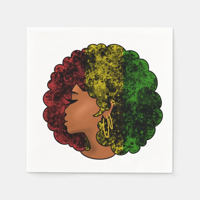 Servilleta De Papel Mujer negra rasta afro rojo amarillo verde  (Anverso)