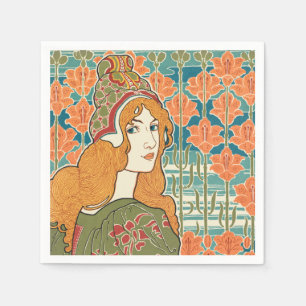Servilleta De Papel Mujer pelirroja lirios naranjas impresión de arte