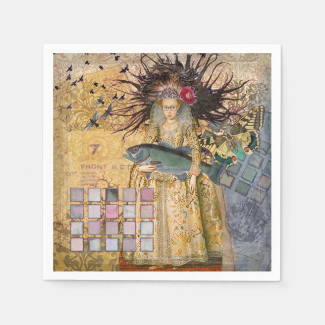 Servilleta De Papel Mujer Piscis Vintage Gótico Clásico (Anverso)