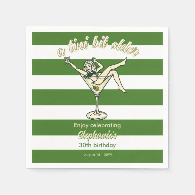 Servilleta De Papel Mujer Un Poco Más Grande Martini Retro Cumpleaños  (Anverso)