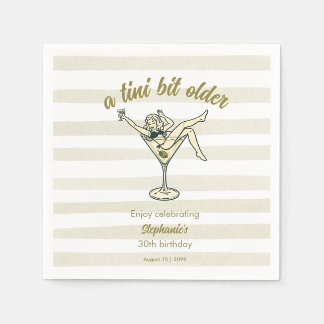 Servilleta De Papel Mujer Un Poco Más Grande Martini Retro Cumpleaños  (Anverso)