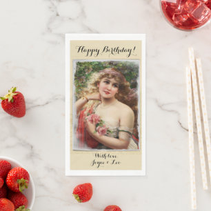 Servilleta De Papel Mujer Victoriana con Rosas Rosadas Romántica