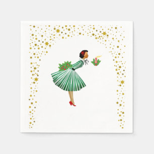 Servilleta De Papel Mujer vintage de Navidad apagando una vela