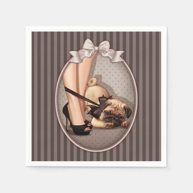 Servilleta De Papel Mujer y cachorro de pug (Anverso)