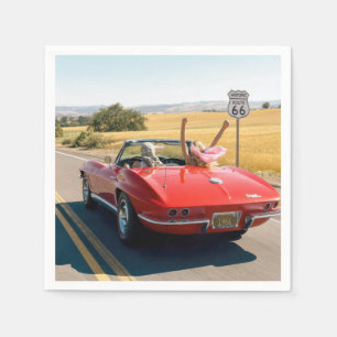 Servilleta De Papel Mujeres en un Corvette rojo de 1966 en la Ruta 66