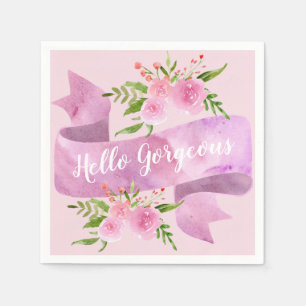 Servilleta De Papel Mujeril Bonito Chic Floral Rosa Rubor Hola Hermosa