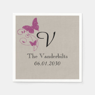 Servilleta De Papel Mulberry Morple Butterfly Monograma Boda Napkin