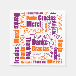 Servilleta De Papel Multilingües púrpuras y anaranjados le agradecen