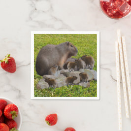 Servilleta De Papel Mummy Y Baby Capybaras,