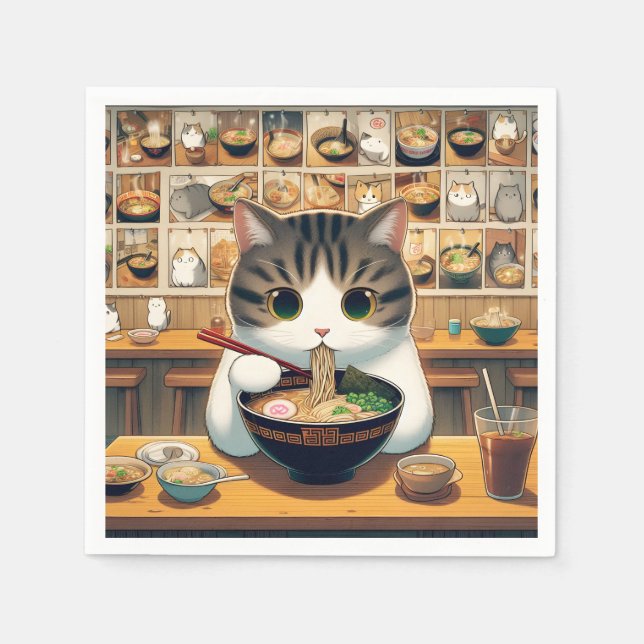 Servilleta De Papel Munchkin Cat Comiendo Ramen (Anverso)