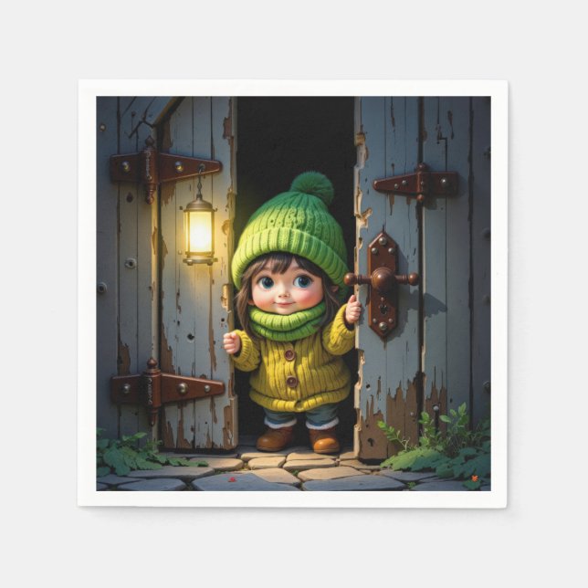 Servilleta De Papel Munchkin Wearing a Knit Hat and Sweater (Anverso)
