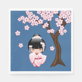 Servilleta De Papel Muñeca kokeshi kimono blanco - azul Chica geisha