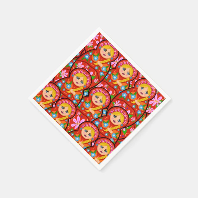 Servilleta De Papel Muñeca rusa de nidificación - Matryoshka (Borde)