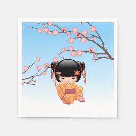 Servilleta De Papel Muñeca Ume Kokeshi - Azul Chica Geisha japonés