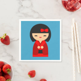 Servilleta De Papel Muñecas japonesas rojas kokeshi
