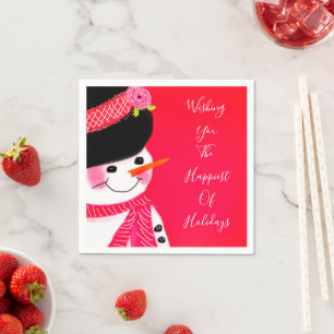 Servilleta De Papel Muñeco de nieve artístico con rojos
