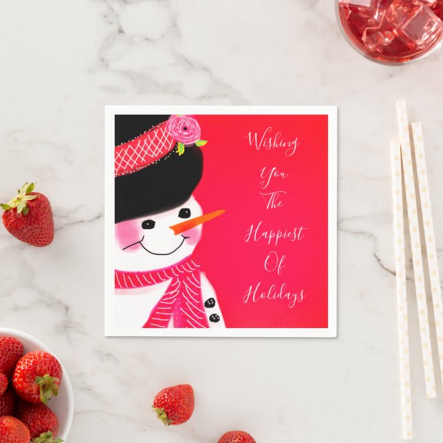 Servilleta De Papel Muñeco de nieve artístico con rojos (In situ)