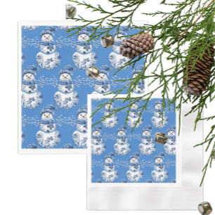 Servilleta De Papel Muñeco de nieve azul alegre blanco Feliz