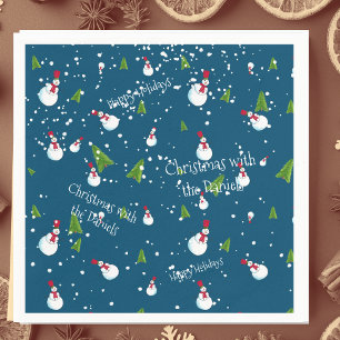 Servilleta De Papel Muñeco de Nieve Azul de Navidad Personalizado
