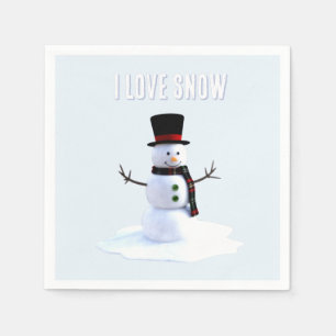 Servilleta De Papel Muñeco de nieve con sombrero y bufanda. Amo la nie