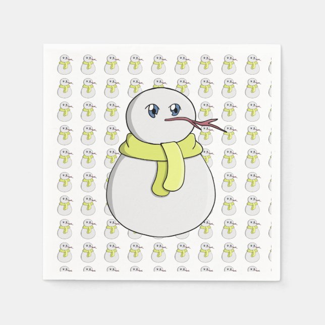 Servilleta De Papel Muñeco de nieve con una bufanda amarilla (Anverso)