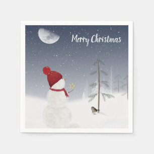 Servilleta De Papel Muñeco de nieve de Feliz Navidad con estrella de o