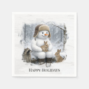 Servilleta De Papel Muñeco de nieve de Navidad con amigos en los bosqu