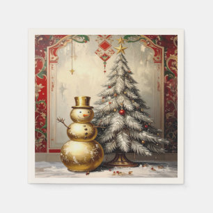 Servilleta De Papel Muñeco de nieve de oro árbol de Navidad napkinas d