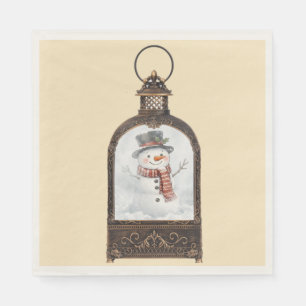 Servilleta De Papel Muñeco de nieve en una linterna vintage