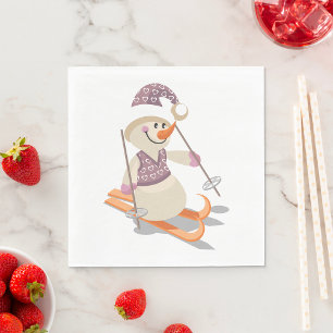 Servilleta De Papel Muñeco de nieve esquiando
