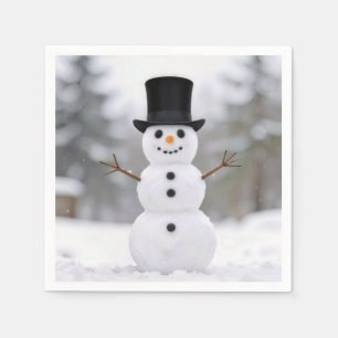 Servilleta De Papel Muñeco de nieve feliz que lleva un sombrero de cop