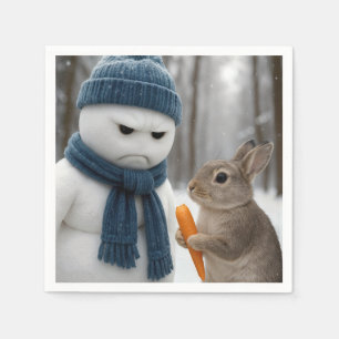 Servilleta De Papel Muñeco de nieve gruñón de Navidad con un conejo
