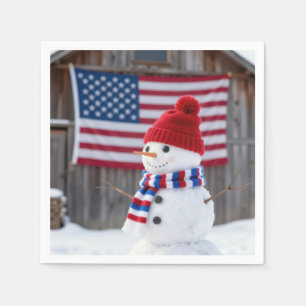 Servilleta De Papel Muñeco de nieve patriótico con bandera americana