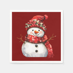 Servilleta De Papel Muñeco de nieve rojo lindo Navidad