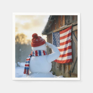 Servilleta De Papel Muñeco de nieve saludando una bandera estadouniden