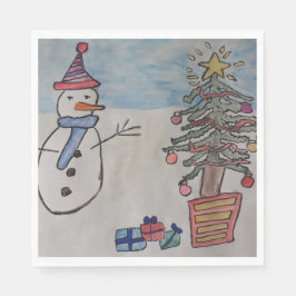 Servilleta De Papel Muñeco de nieve y árbol de Navidad