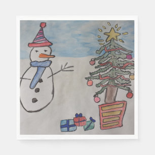 Servilleta De Papel Muñeco de nieve y árbol de Navidad
