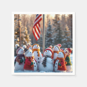 Servilleta De Papel Muñecos de nieve de vacaciones mirando hacia la ba