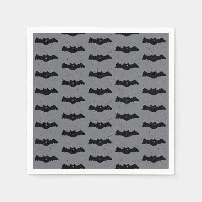 Servilleta De Papel Murciélagos de Halloween grises y negros (Anverso)