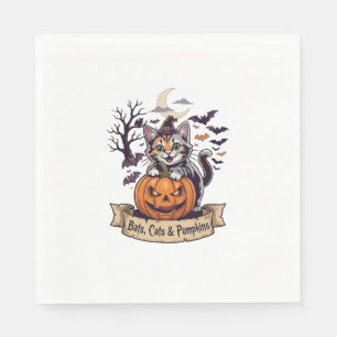 Servilleta De Papel Murciélagos Gatos Calabazas Halloween Bruja Gato E