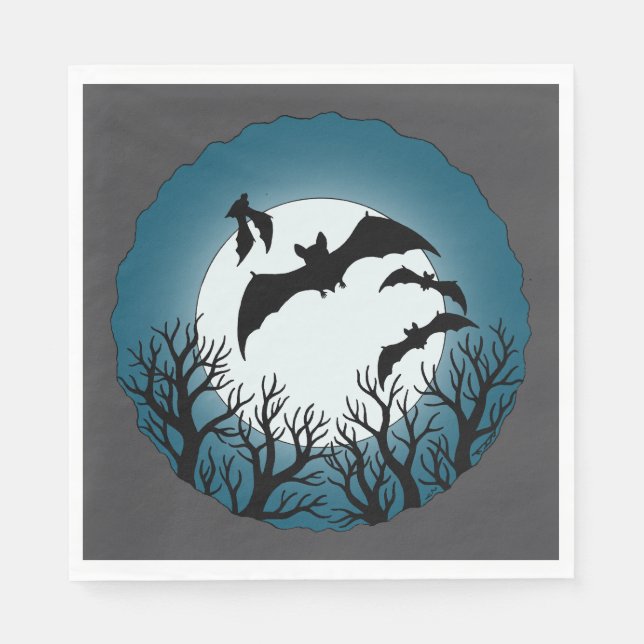 Servilleta De Papel Murciélagos y árboles contra la luna (Anverso)