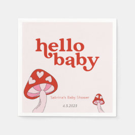 Servilleta De Papel Mushroom Baby Shower rojo y rosa